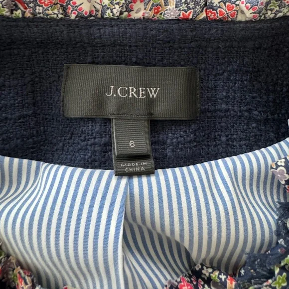 J CREW Lady Jacket Liberty London Ruffle Navy Blue Size 6 Like New - Picture 5 of 8